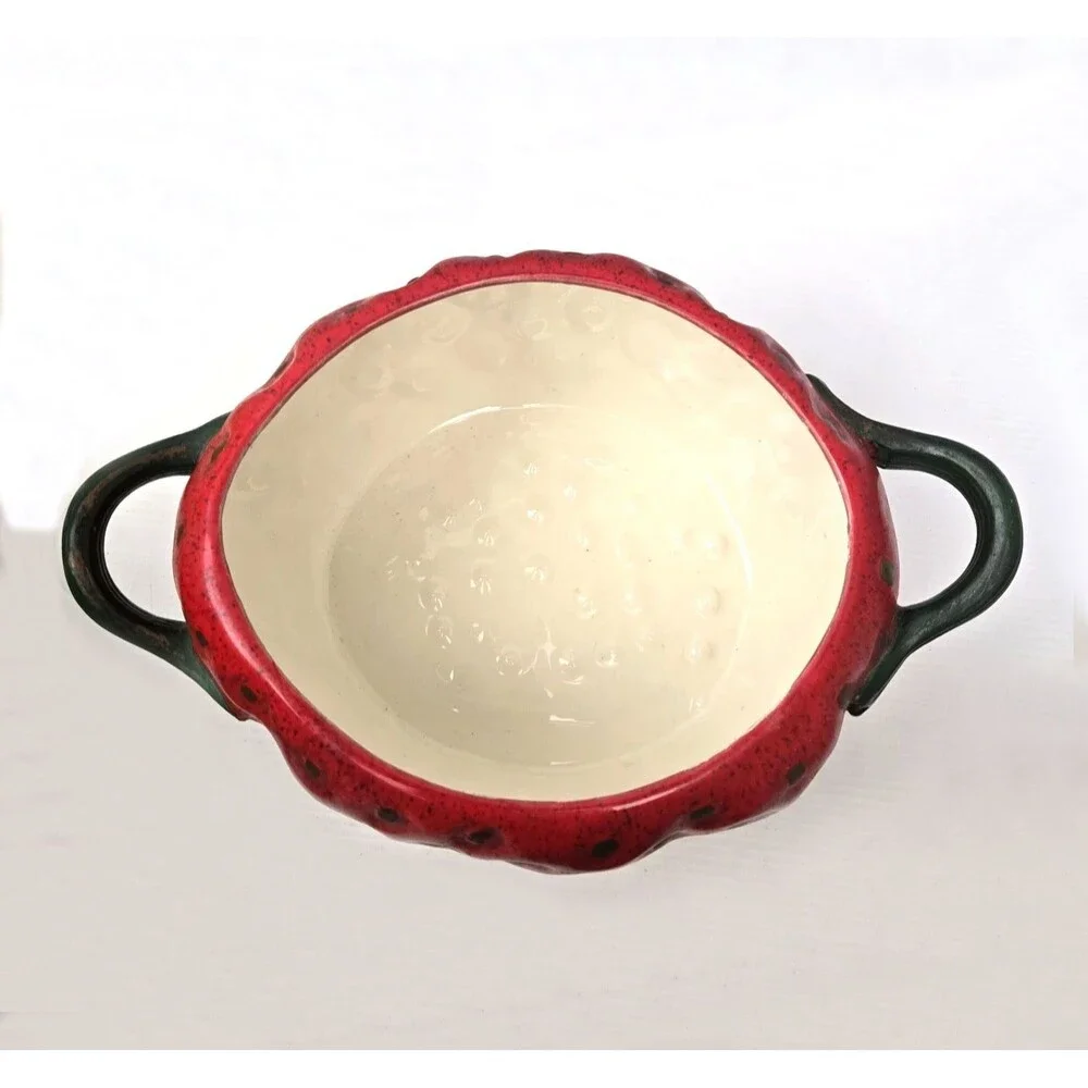 Vintage 1970s Ceramic Strawberry  Serving Bowl Cookie Jar w/ Lid 11